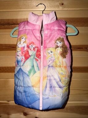 Disney Pink & Blue Girls Puffer Vest with Princesses